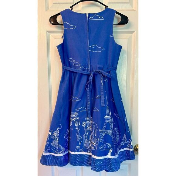 Rare Editions Vintage Pleated Polished Paris Blues Print Dress 10 Little Girl - Picture 3 of 9